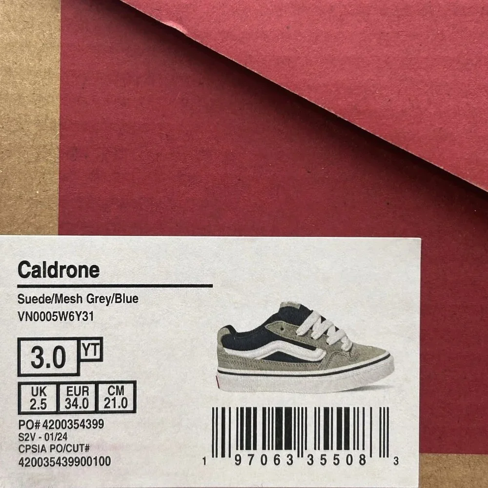 Vans Caldrone Youth Boy's Suede Sneakers Size 3 Gray/Navy Blue Classic‎ Style